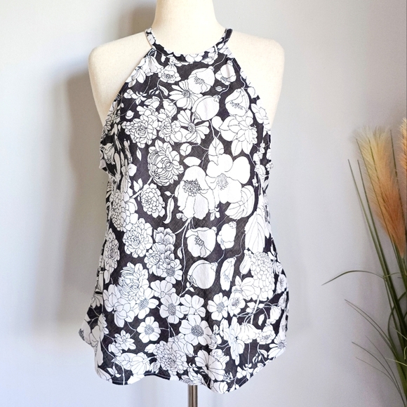 J.Crew, New Amber Black White Classic Floral Linen Halter Tank Top Size Large - Picture 2 of 12